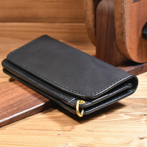 トラッカーウォレット190(ロング) 栃木レザーブラック 手縫い 長財布