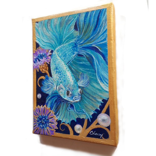 一点物】『 宝石熱帯魚 』SM 油絵 キャンバス 油彩 インテリアアート