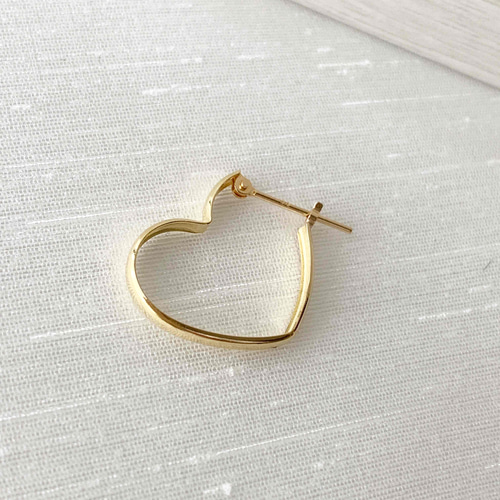 18金【2×12mm ハート♡フープピアス 】イエローゴールド K18刻印入