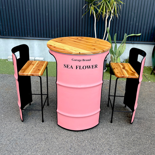 ドラム缶リメイクテーブル＆inチェア セット 机・デスク SEA FLOWER