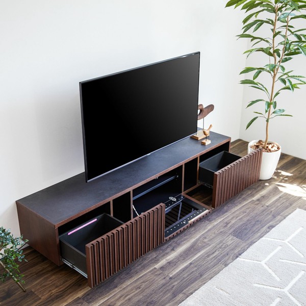 200幅テレビボード】格子とセラミック調が特徴 無垢材のTVボード