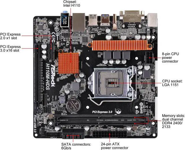 ASRock H110M-HDS R3.0 LGA 1151 Micro ATX Motherboards - Intel