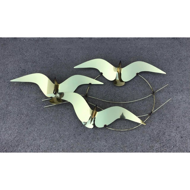 1980s C Jere Brass Plated Bird Flock of Seagulls Wall Sculpture