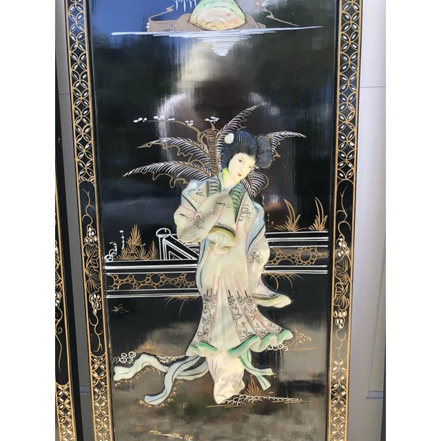 Vintage 4-Panel Wall Mounted Inlaid Japanese Coromandel Wall