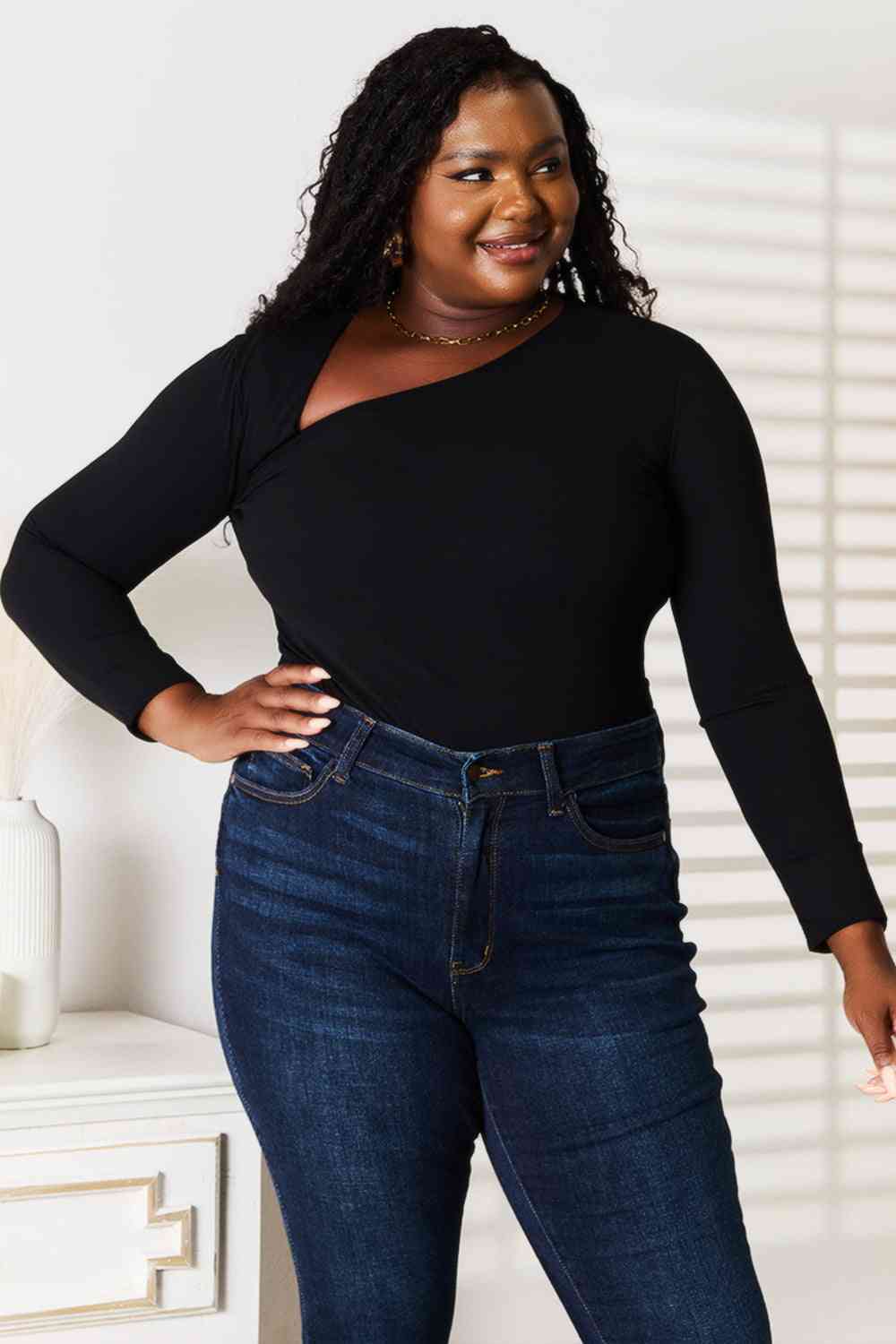 Basic Bae Asymmetrical Neck Long Sleeve Top – Charming Charlie
