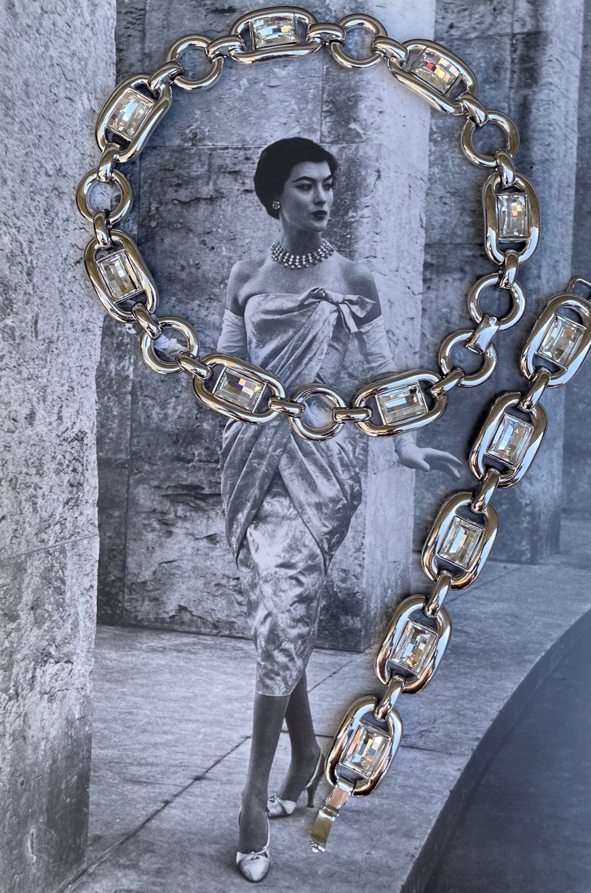 CHRISTIAN DIOR Vintage Diamenté Cut Chaine D'Ancre Link Necklace
