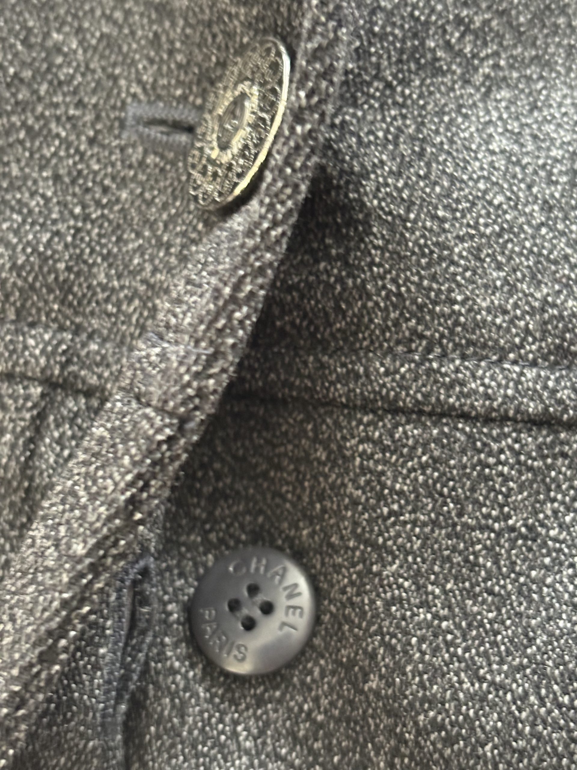 CHANEL Vintage Fall 1997 Grey Wool Double Breasted Jacket CC Logo