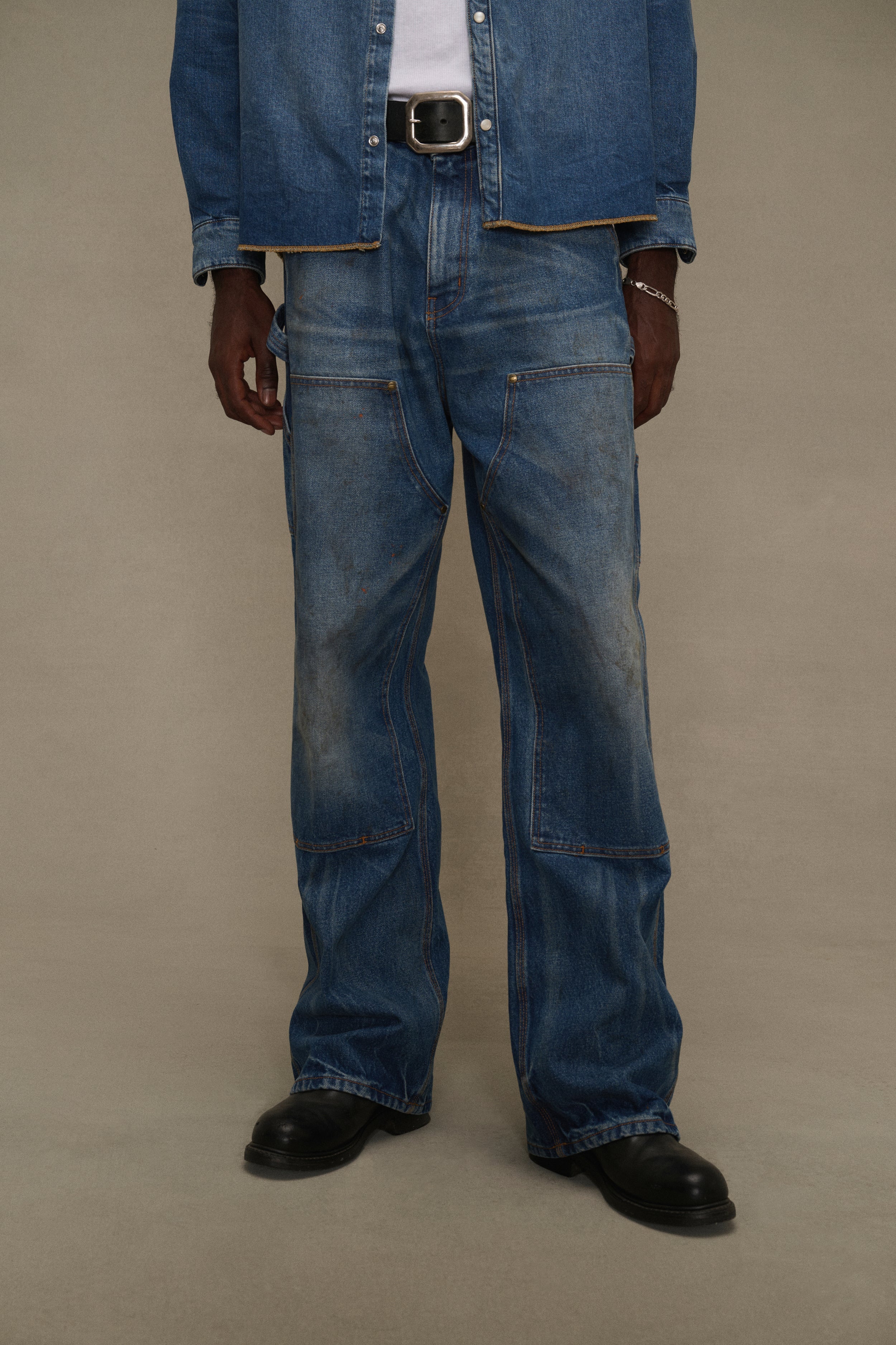 Wide-Leg Double Knee Pants (Denim) – CHERRY LA