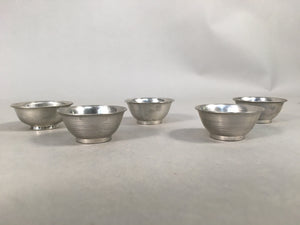 Japanese Pewter Sake Cup Set 5pc Vtg Box Sakazuki Guinomi Drinking