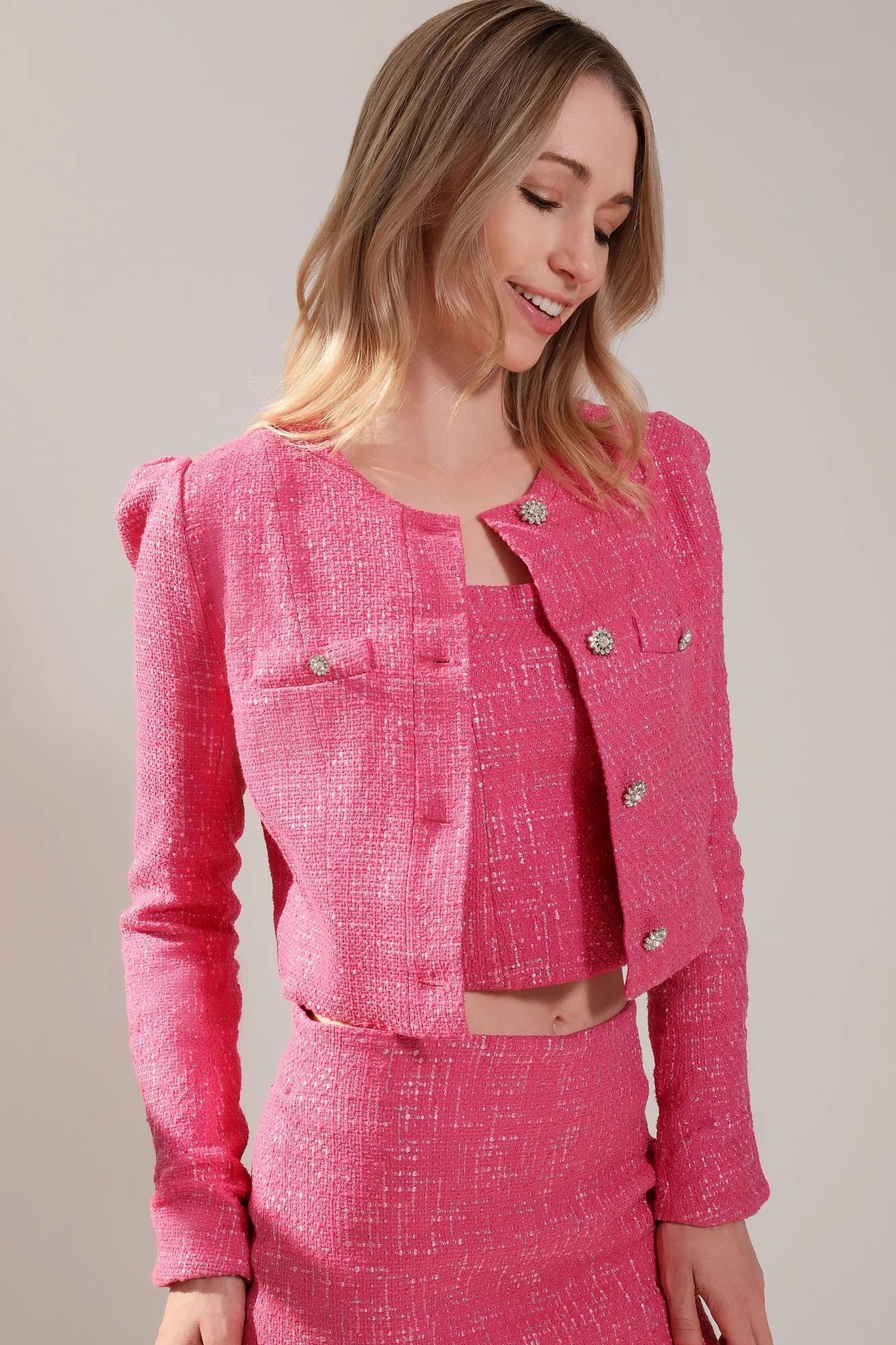 Tweed Jacket | The Juliette | Fuchsia | Sophisticated Shoulder