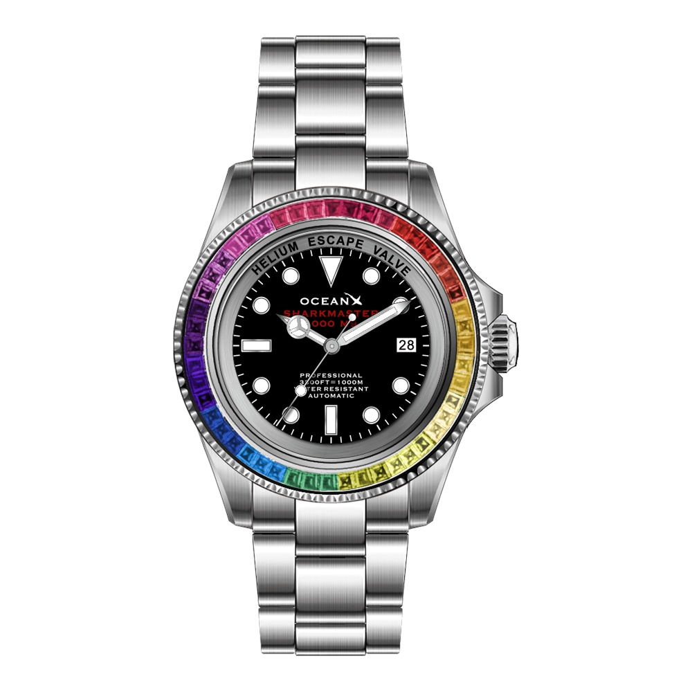 OceanX Sharkmaster 1000 M9 Rainbow Bezel 44mm Men's Diver Watch