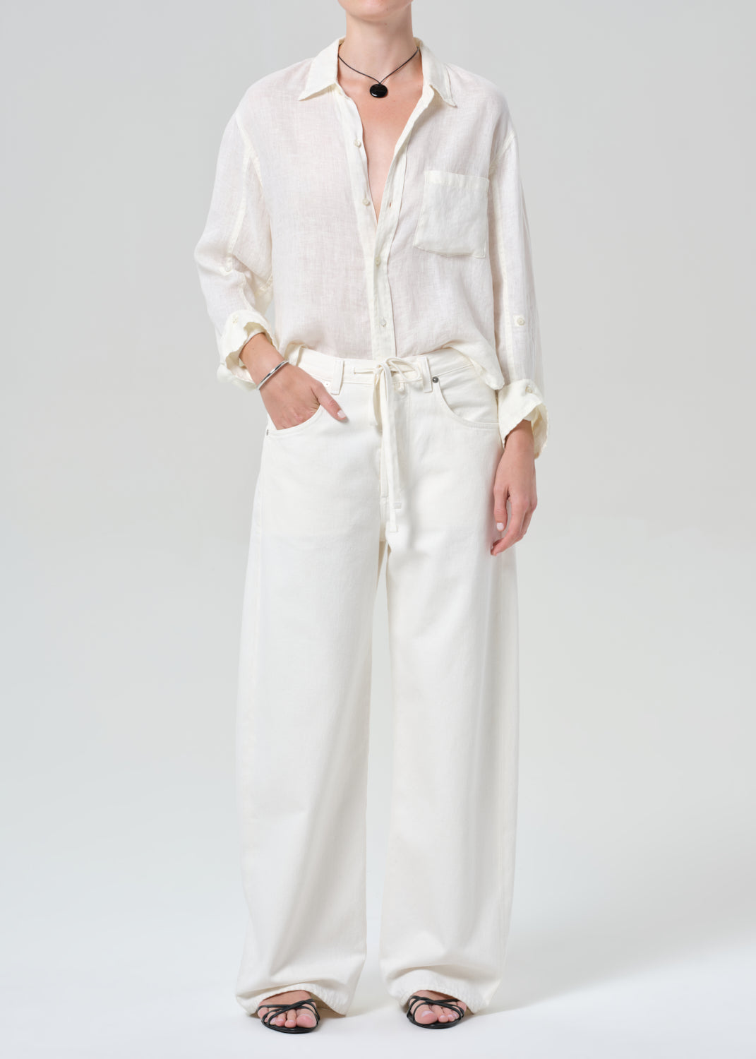 Kayla Shrunken Linen Shirt in Vanilla – Citizens of Humanity