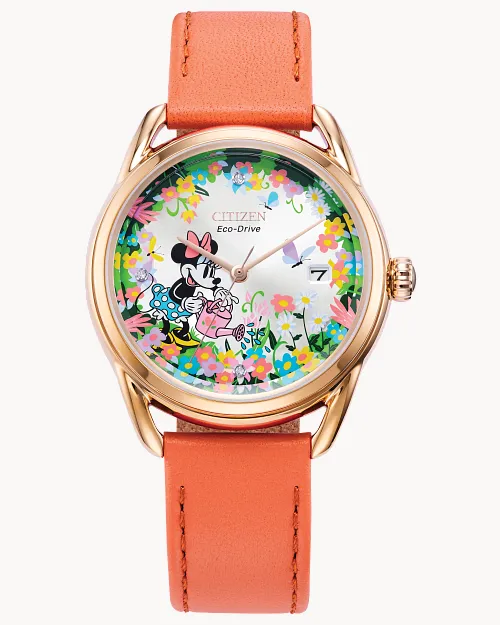 Gardening Minnie Silver-Tone Dial Leather Strap FE6087-04W | CITIZEN