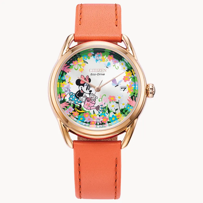 Gardening Minnie Silver-Tone Dial Leather Strap FE6087-04W | CITIZEN