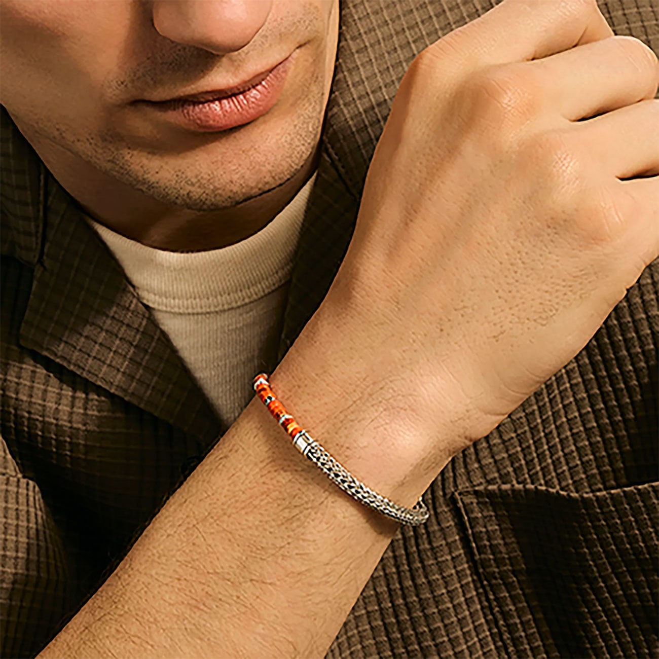 John Hardy Heishi M Chain Bracelet Silver | Orange - BUS290091OROYSUL