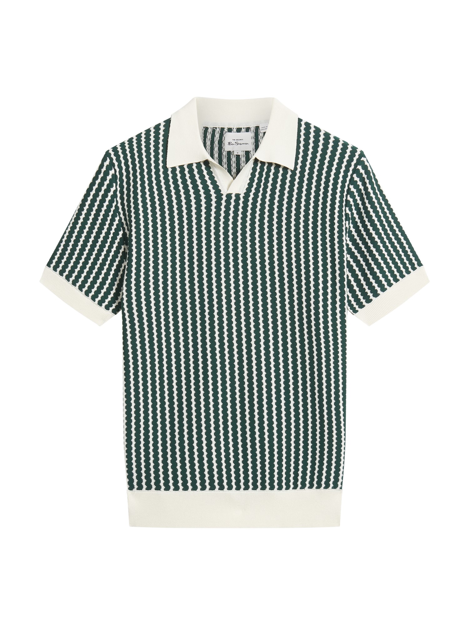 Vertical Wave Knitted Polo in Snow White - Ben Sherman US