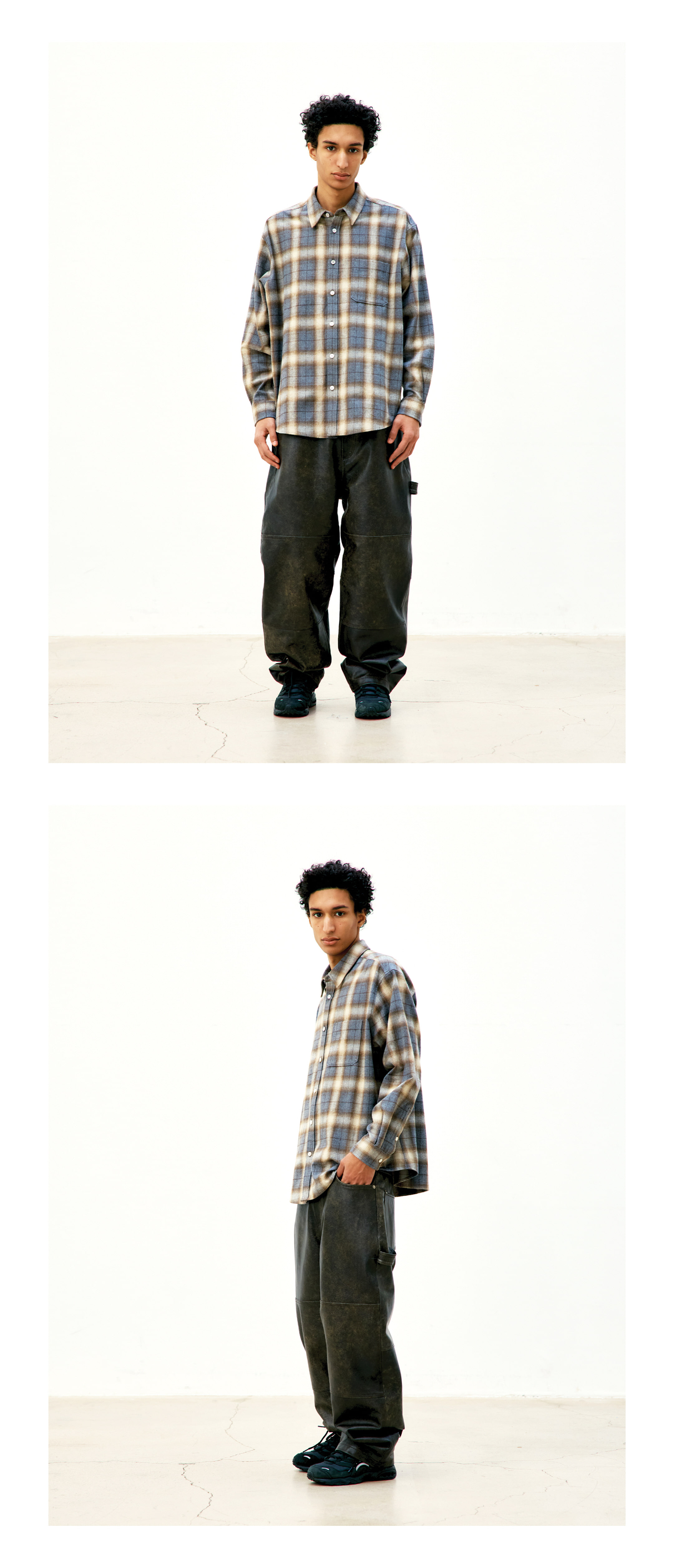 MUSINSA | COOR Ombre Flannel One-Pocket Check Shirt (Check Brown)