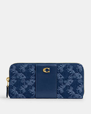 COACH長財布シグネチャーデニムジャガード.ストライブ.ブルー.男女兼用