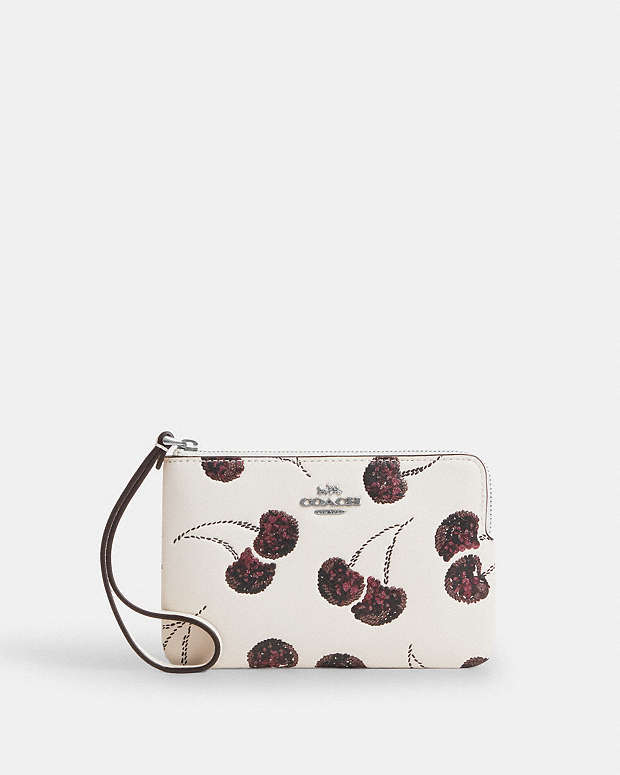 COACH® PL | Corner Zip Wristlet With Cherry Print