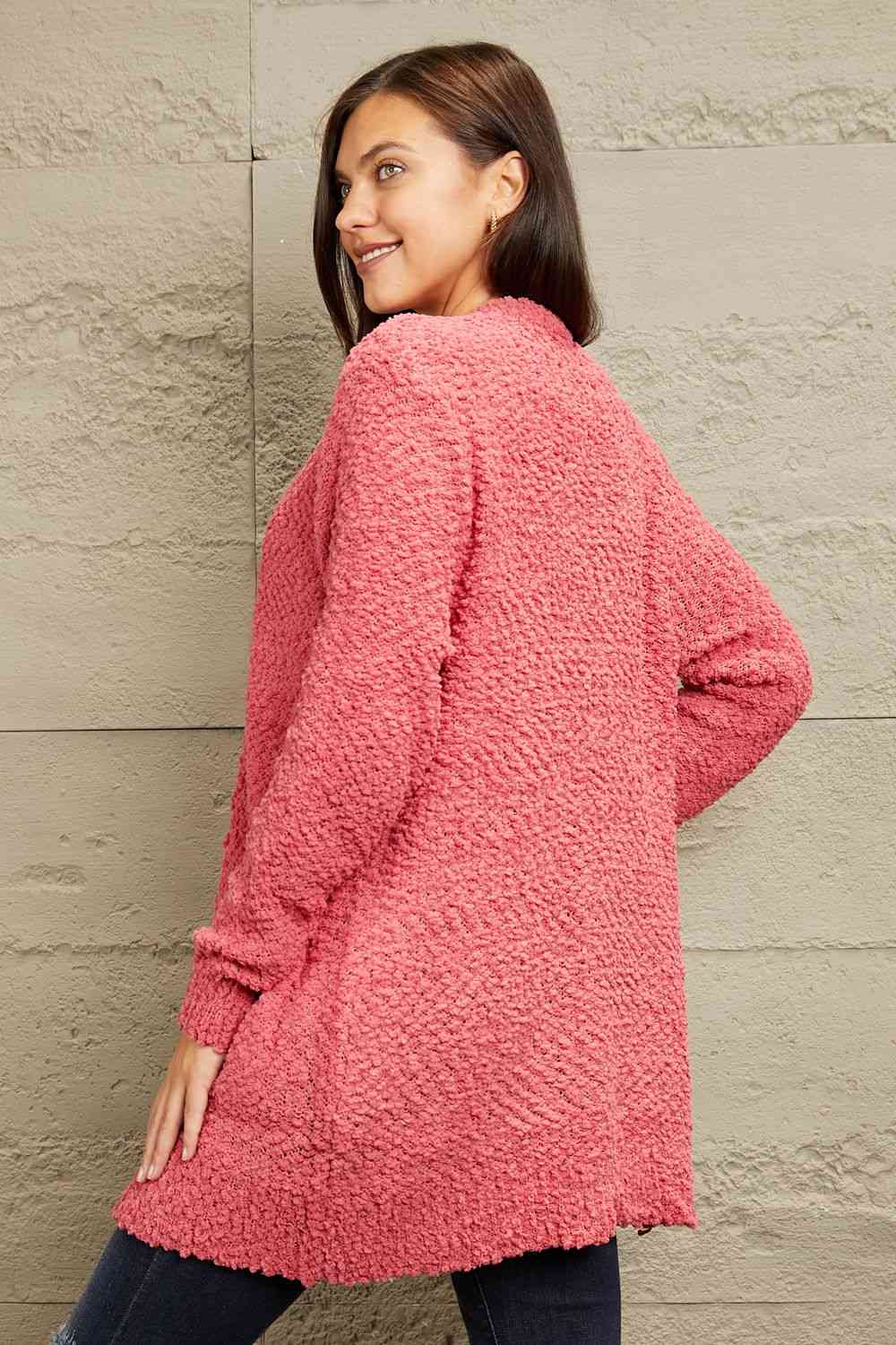 Falling For You Full Size Open Front Popcorn Cardigan — Coco and
