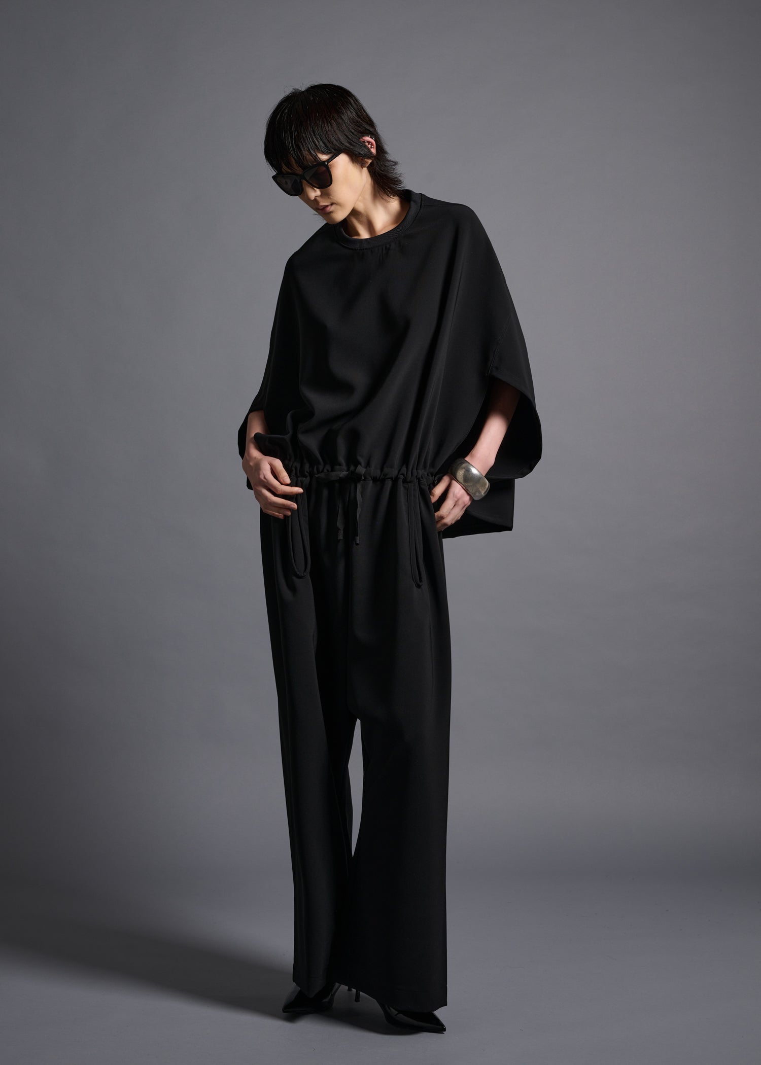 LYDIA JUMPSUIT, ジャンプスーツ, ワイドパンツ, クルーネック, 日本製