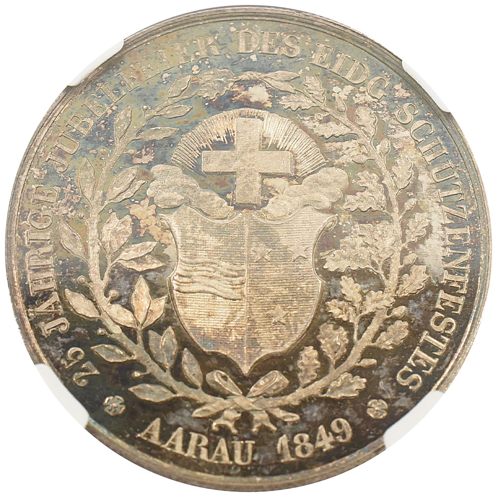 スイス 1849 メダル 銀貨 NGC MS65PL 射撃祭記念 アールガウ 6654526038