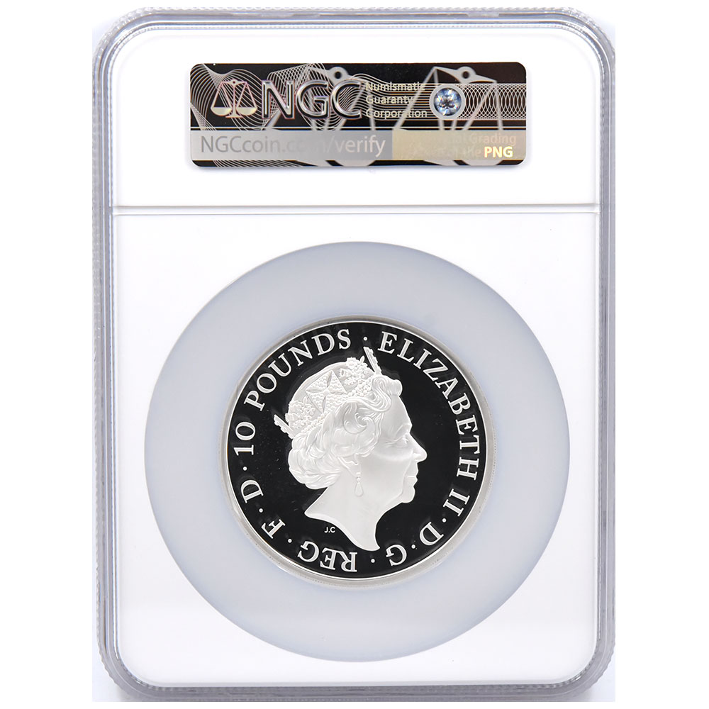 イギリス 2019 エリザベス2世 10ポンド5オンス 銀貨 NGC PF 70 ULTRA
