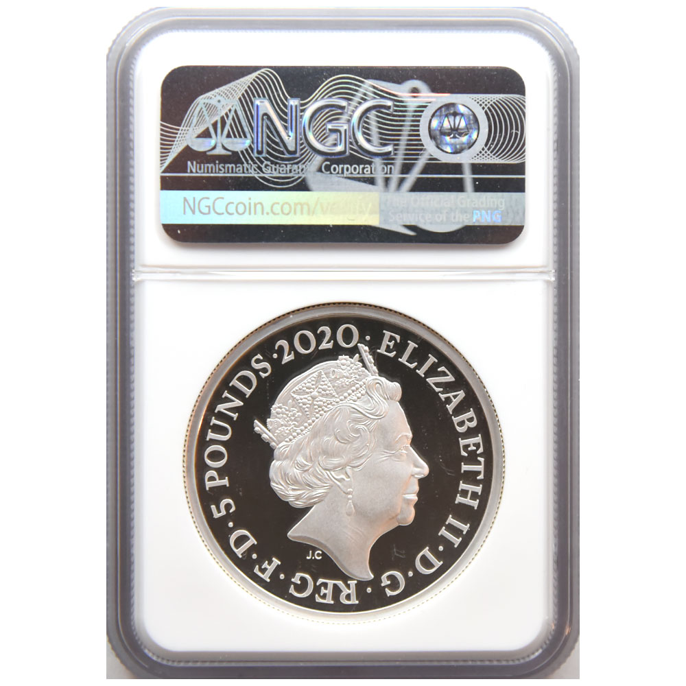 イギリス 2020 エリザベス2世 5ポンド2オンス 銀貨 NGC PF 69 ULTRA