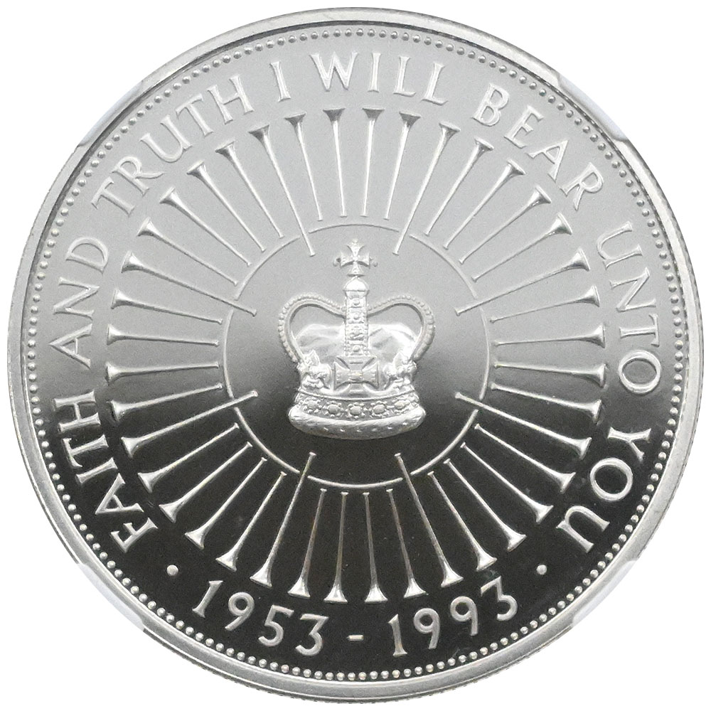 イギリス 1993 エリザベス2世 5ポンド 銀貨 NGC PF70UC 戴冠40周年記念