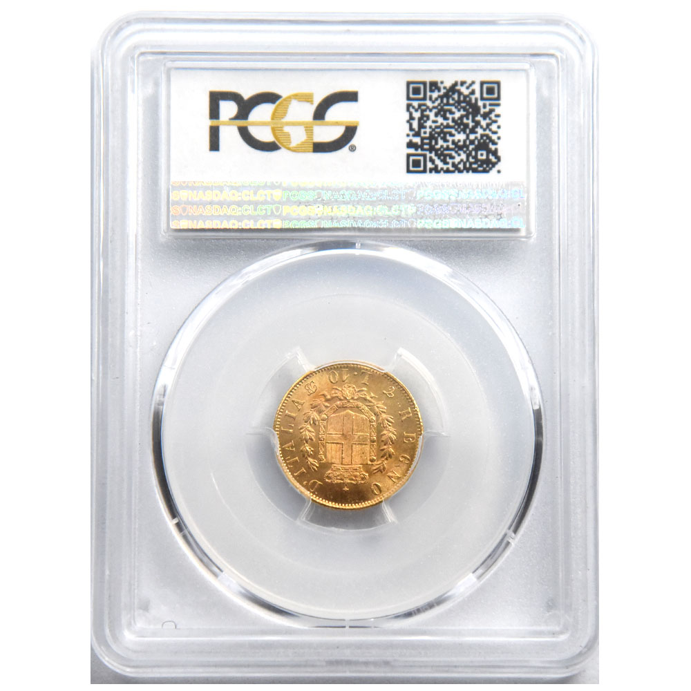イタリア 1863-T BN 10リラ 金貨 PCGS MS 64+ ヴィットリオ