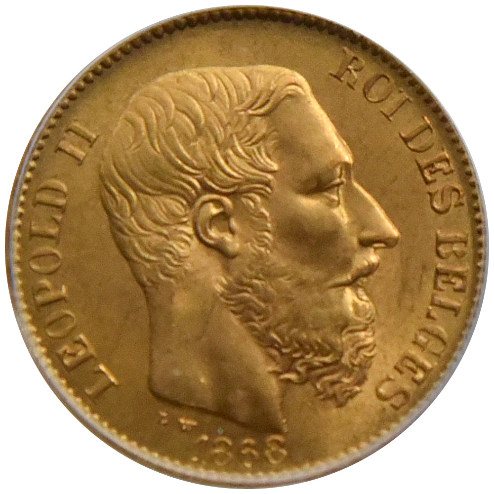 ベルギー 1868 20フラン 金貨 PCGS MS 65 レオポルド2世 13762848