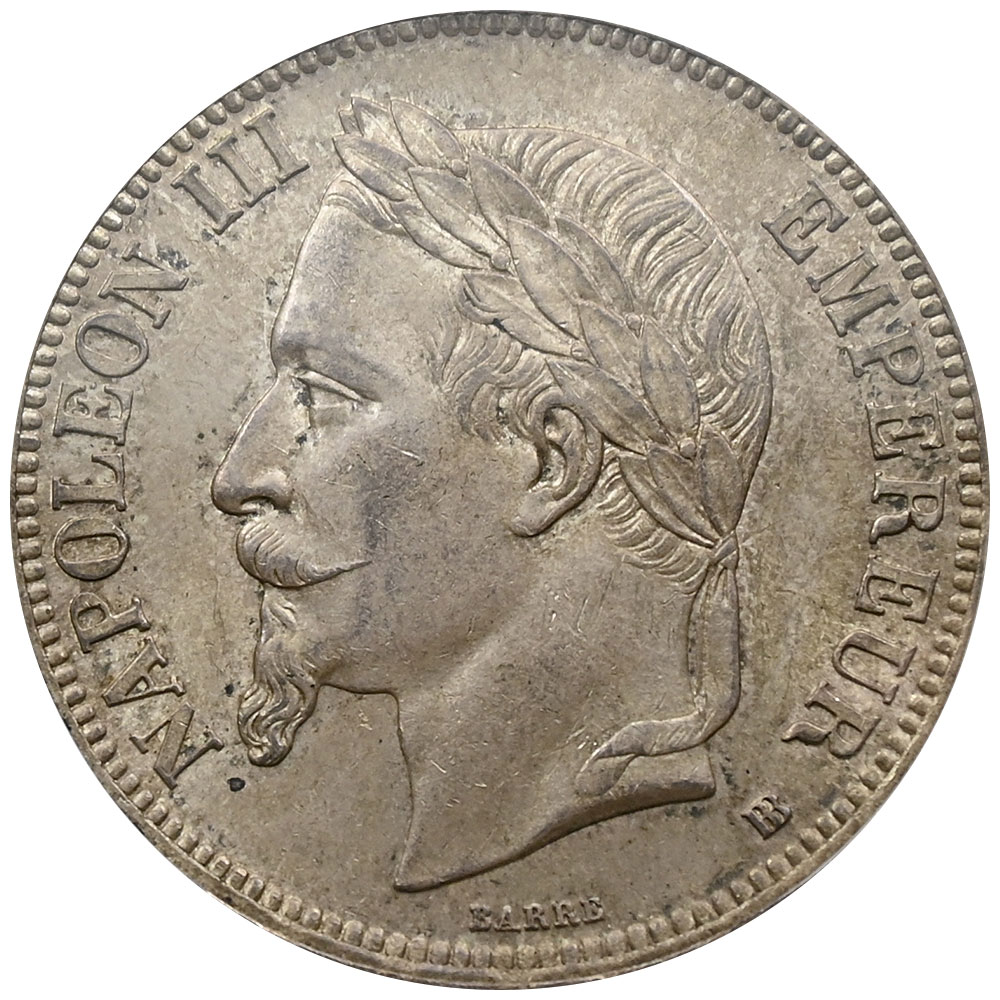フランス 1867-BB ナポレオン3世 5フラン 銀貨 PCGS MS63 フランス帝室