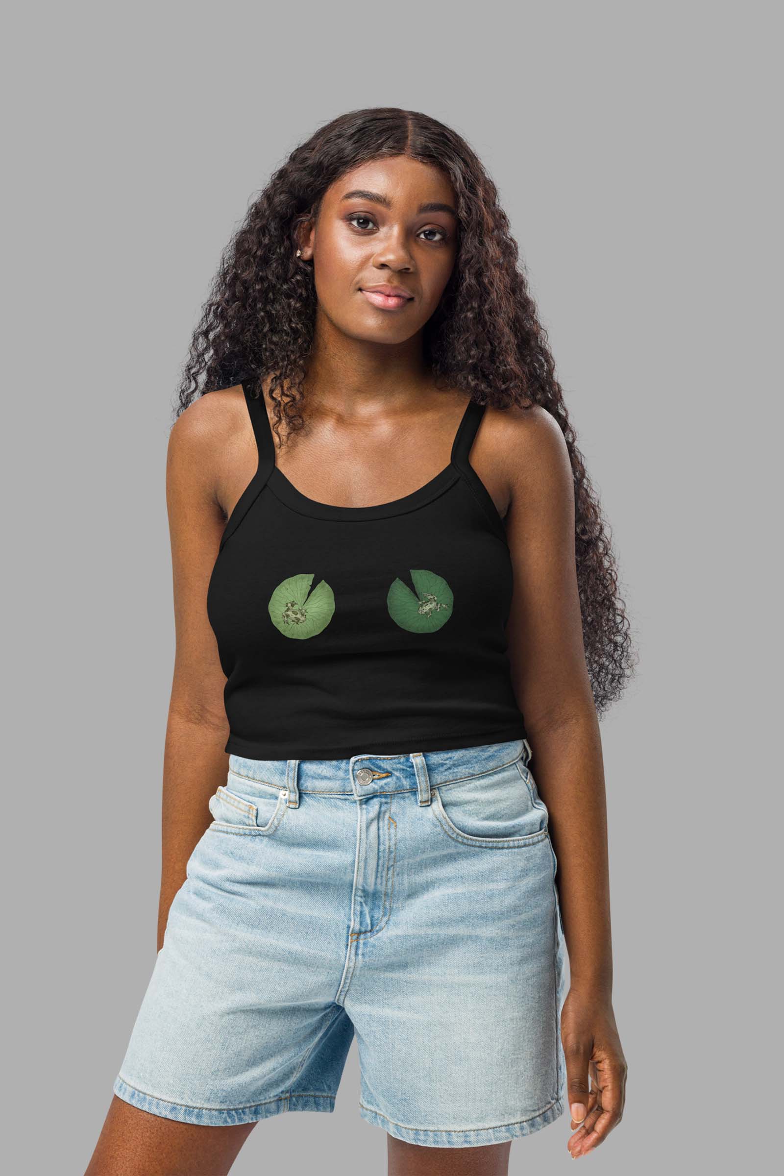 Lily Pad Tiddies Black Tank Top | Fun Nature-Inspired Design
