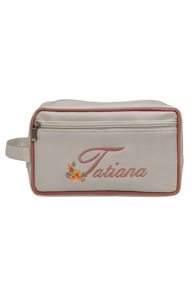 Necessaire Personalizada Nome Off White/Coral - Coutre Bolsas