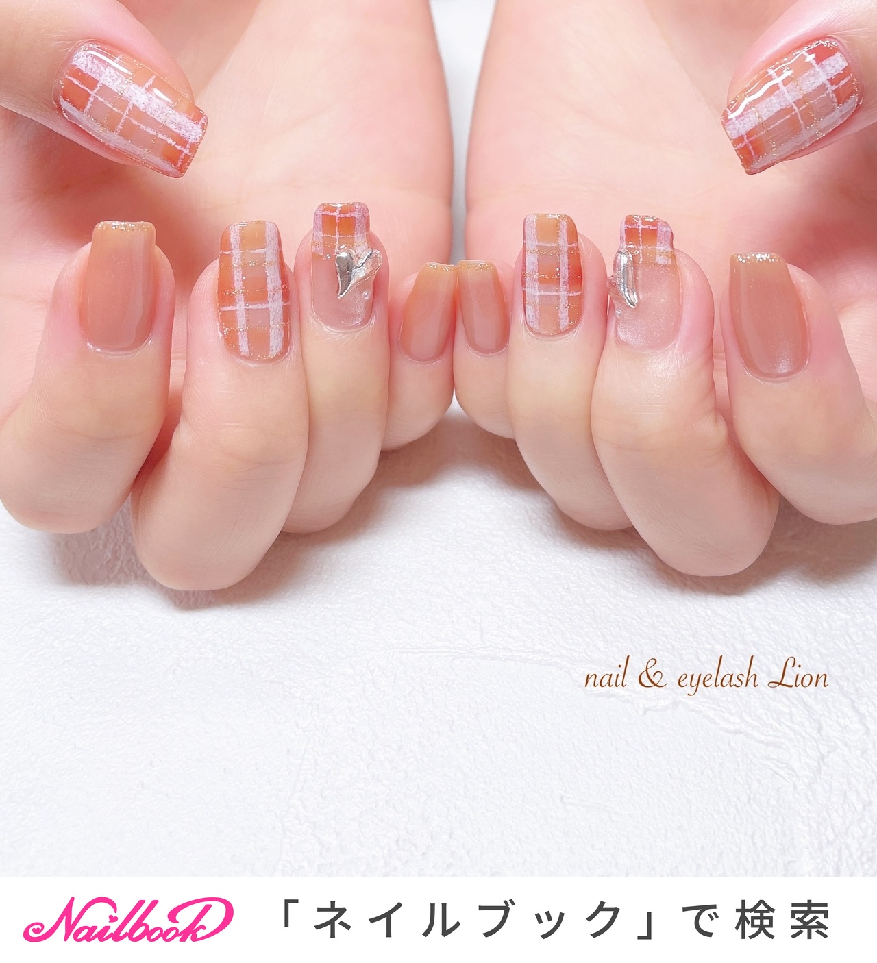お急ぎ便A♡ ネイルチップ オレンジネイル チェック柄 シンプル 量産型
