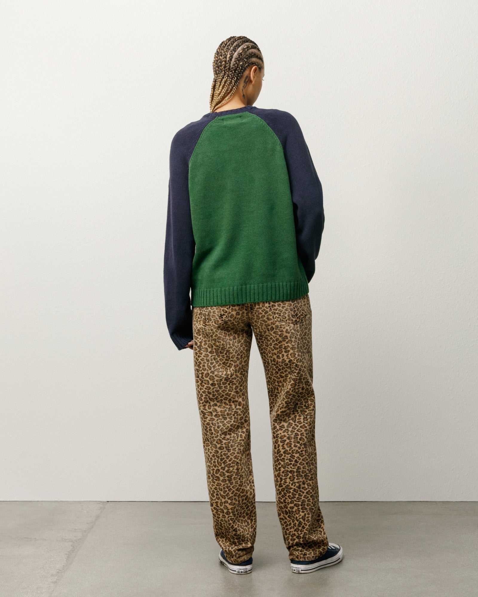 Stüssy Colorblocked Raglan Knit Crew - Green | Crowdless