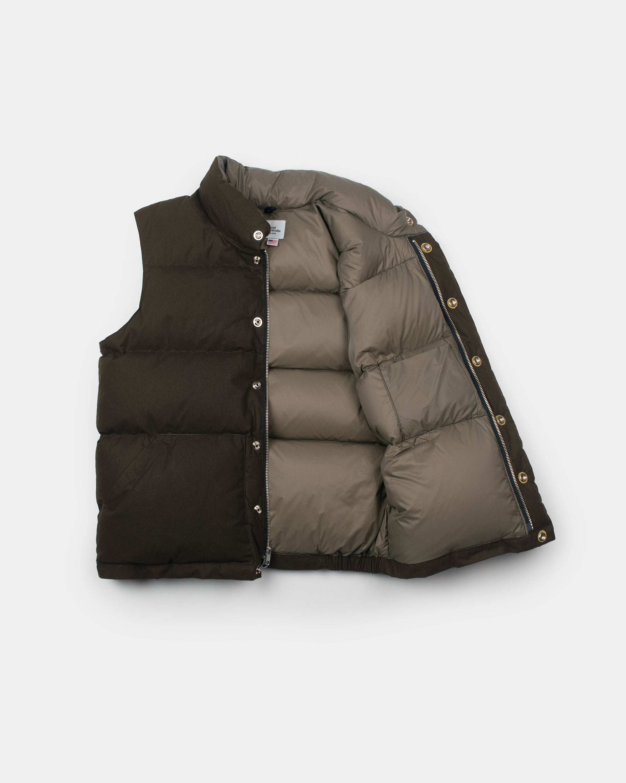 Crescent Down Works Down Italian Vest | Dry Wax Cotton | Vintage Black