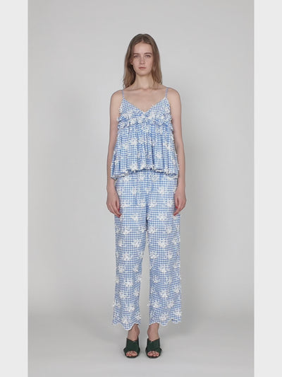 3D embroidery gingham camisole | BLUE