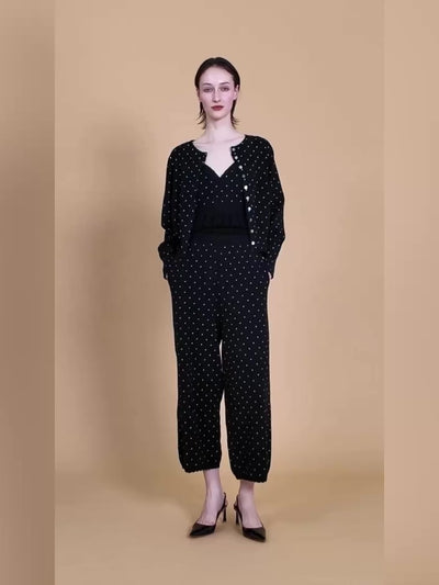flower Jacquard dot pants｜BLACK