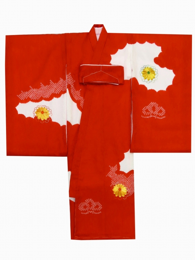 お宮参り 女の子 着物 日本製 本絞り 刺繍柄の赤ちゃんのお祝い着 (初