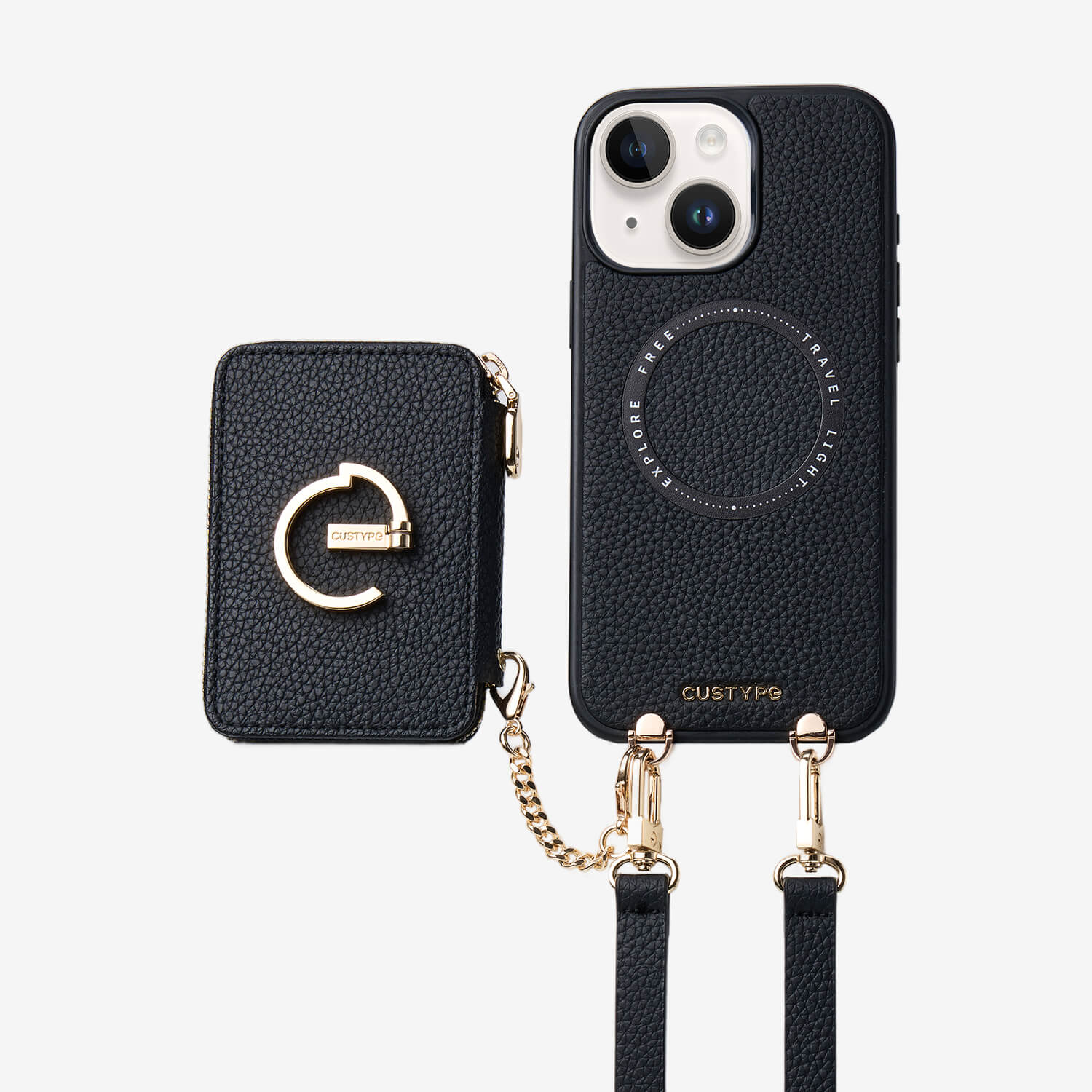Custype iPhone 15 ケース、ストラップとカードホルダー付き、レザー