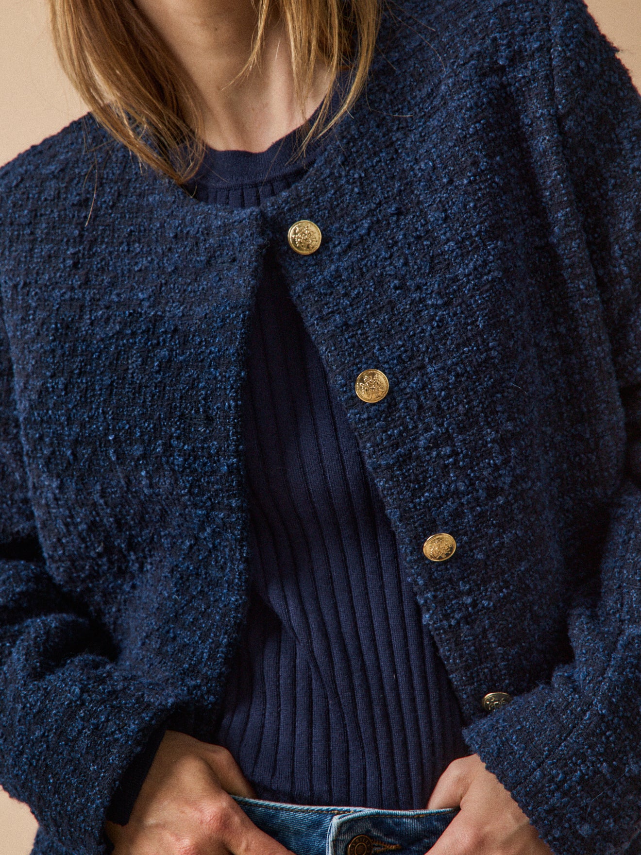 Women's plain tweed jacket with no collar - Cyrillus COM