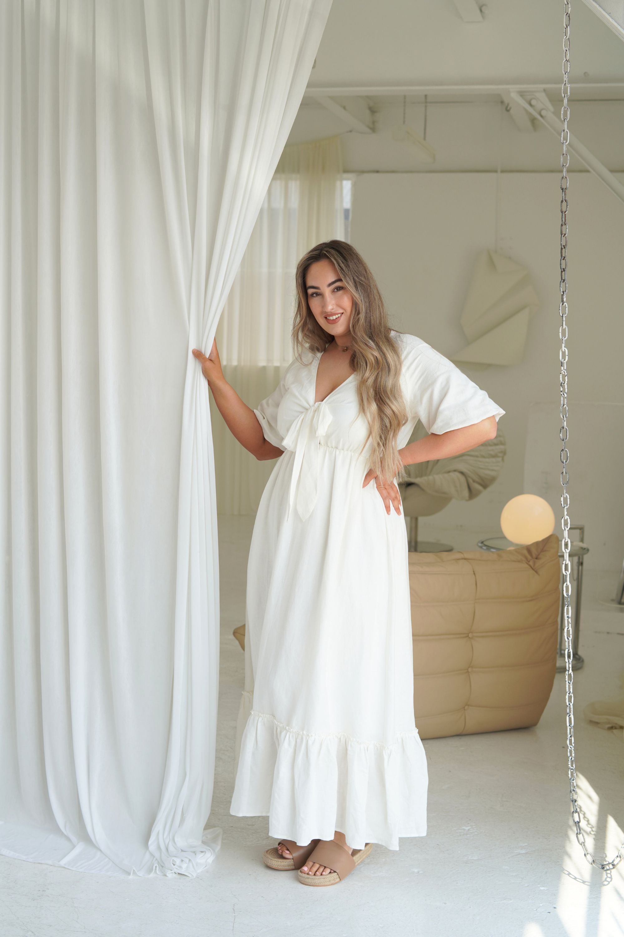 Tara Maxi Dress in Ivory Linen | Dani Marie Australia ABN 97 572