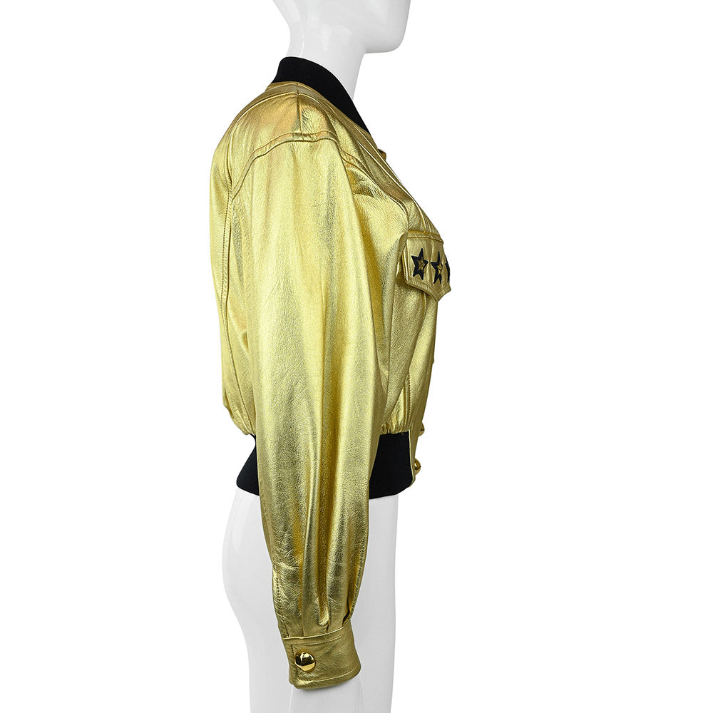Escada Vintage Gold Leather Bomber Jacket | DBLTKE Luxury