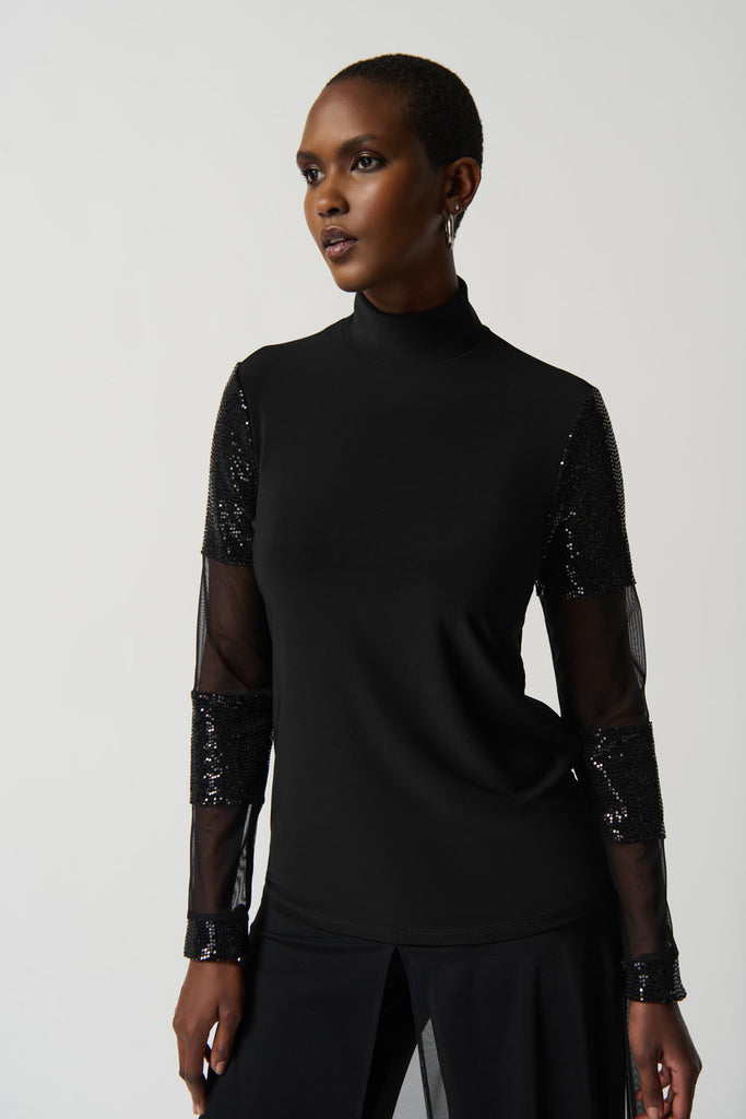 Joseph Ribkoff Black Mock Neck Fitted Top Style 234230 – DECABANA