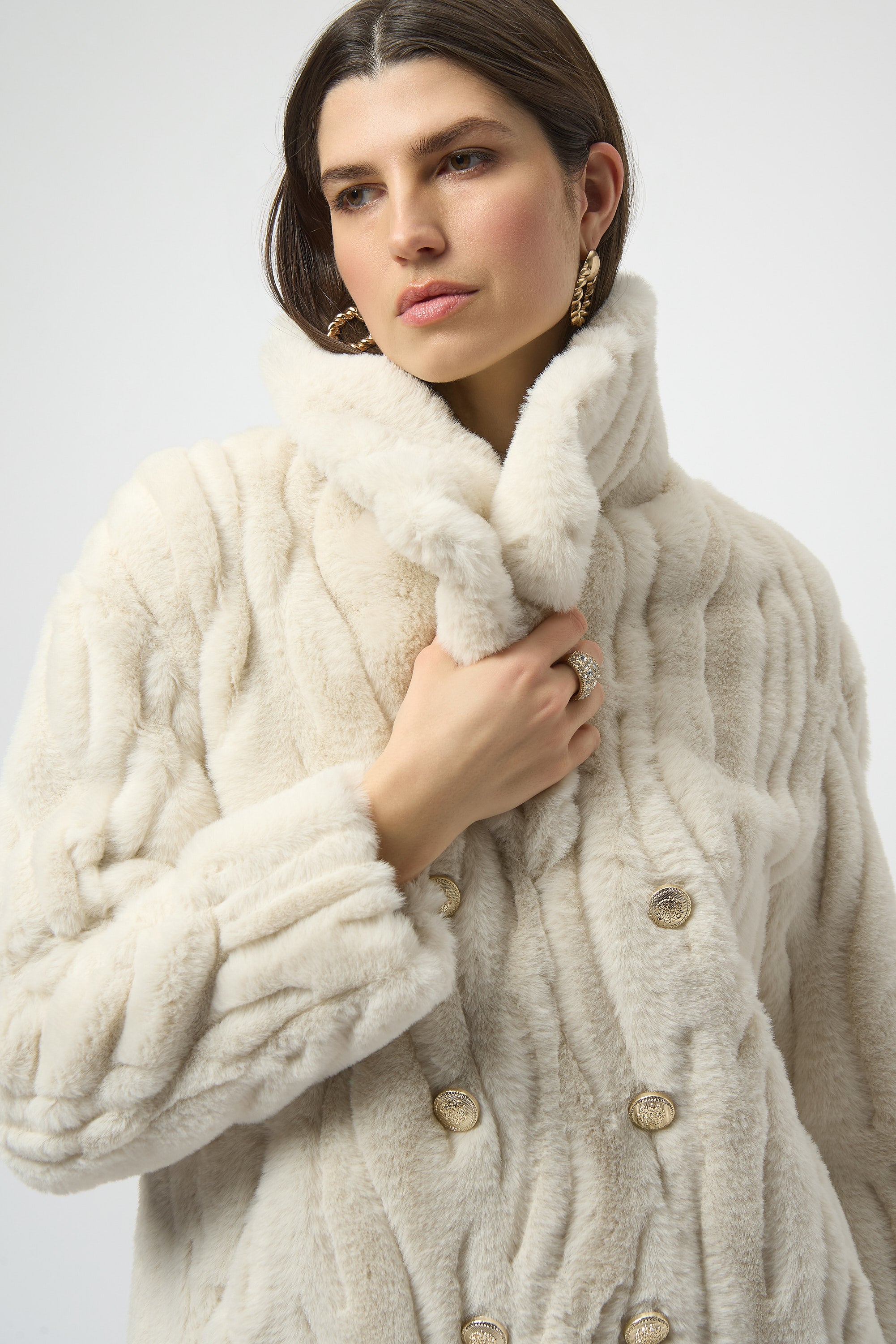 Joseph Ribkoff Textured Faux Fur Shawl Collar Coat Style 254908
