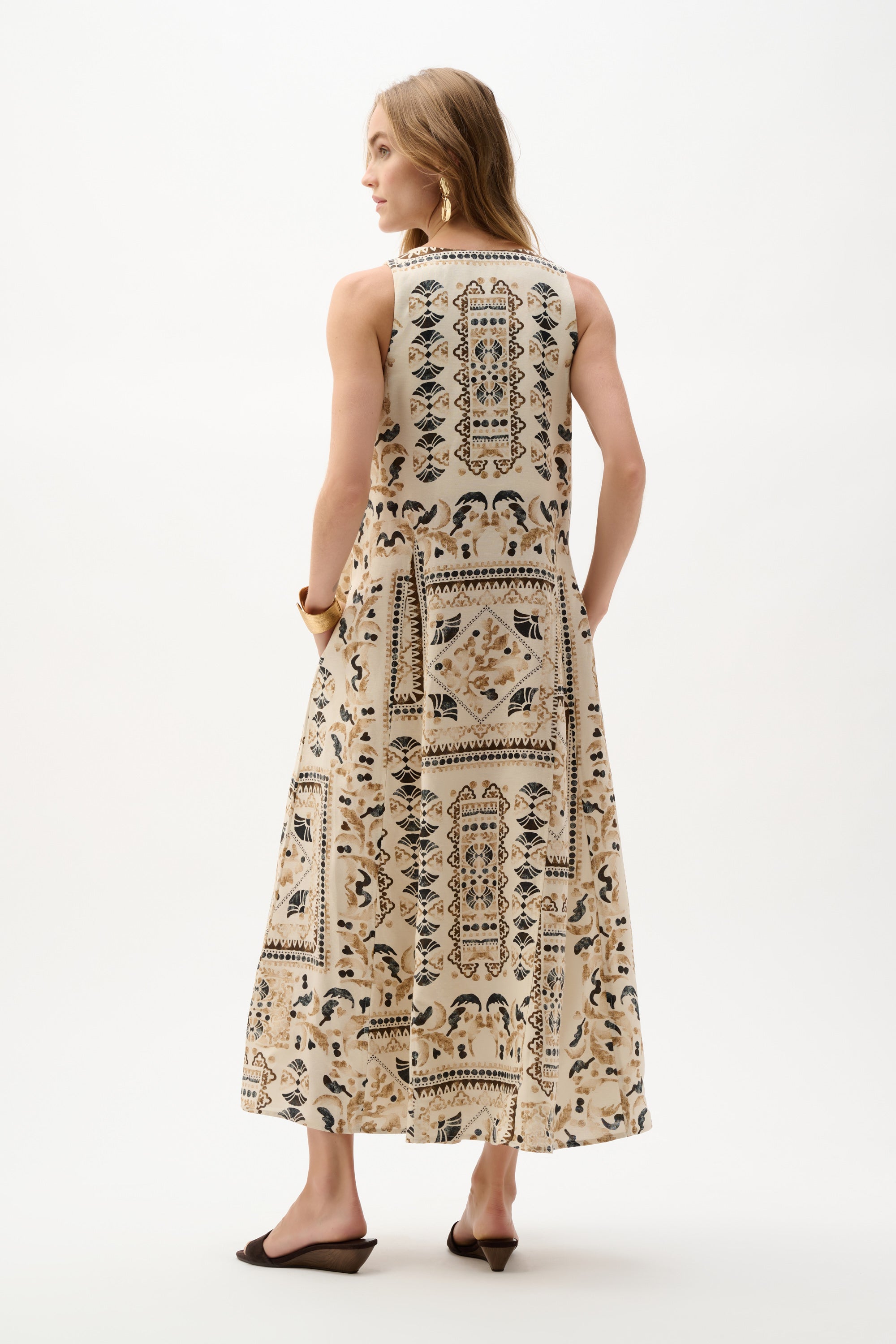 Joseph Ribkoff Linen Blend Scarf Print A-Line Dress Style 262908