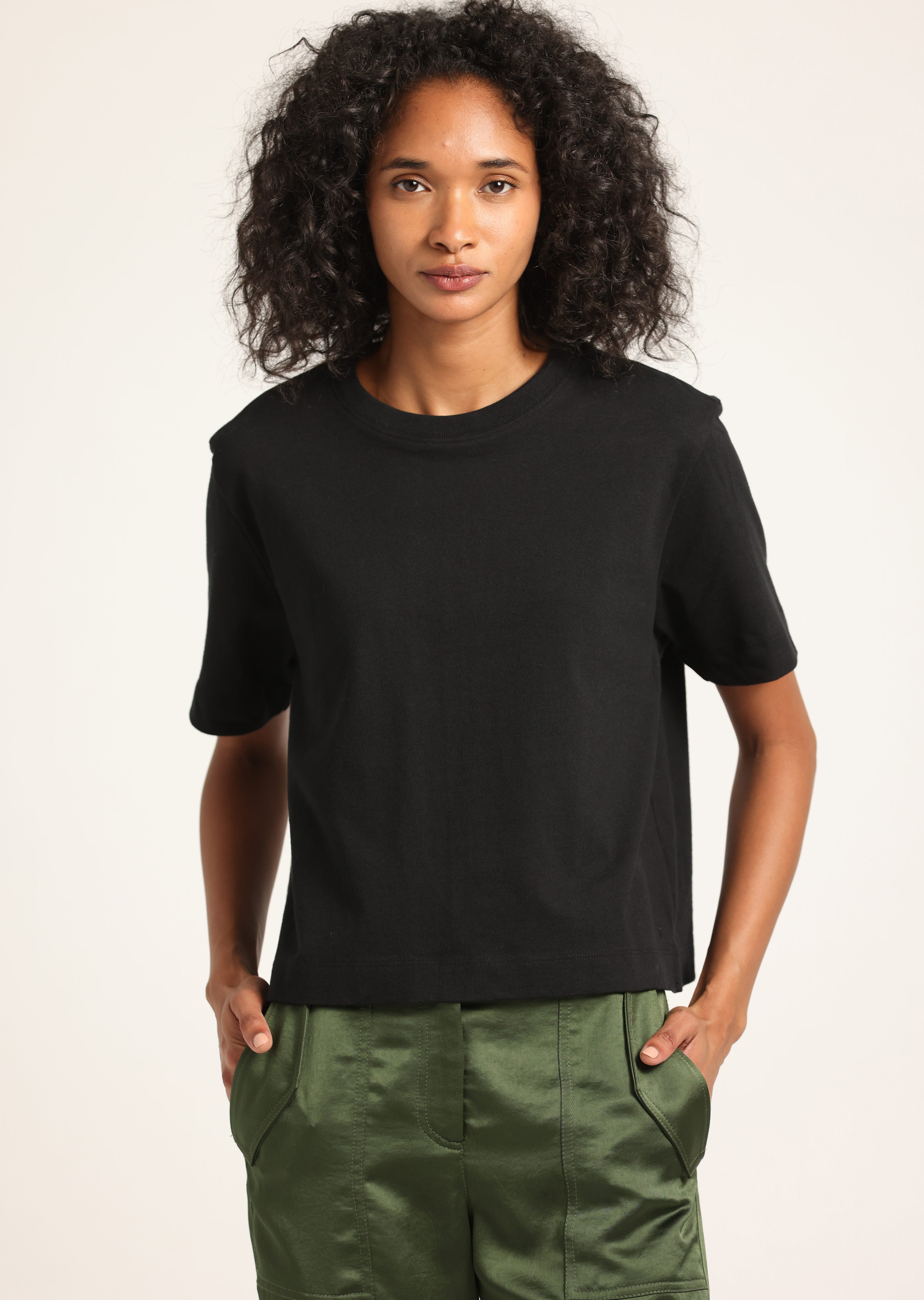 Miranda Cotton Jersey Boxy Tee - Black – Derek Lam