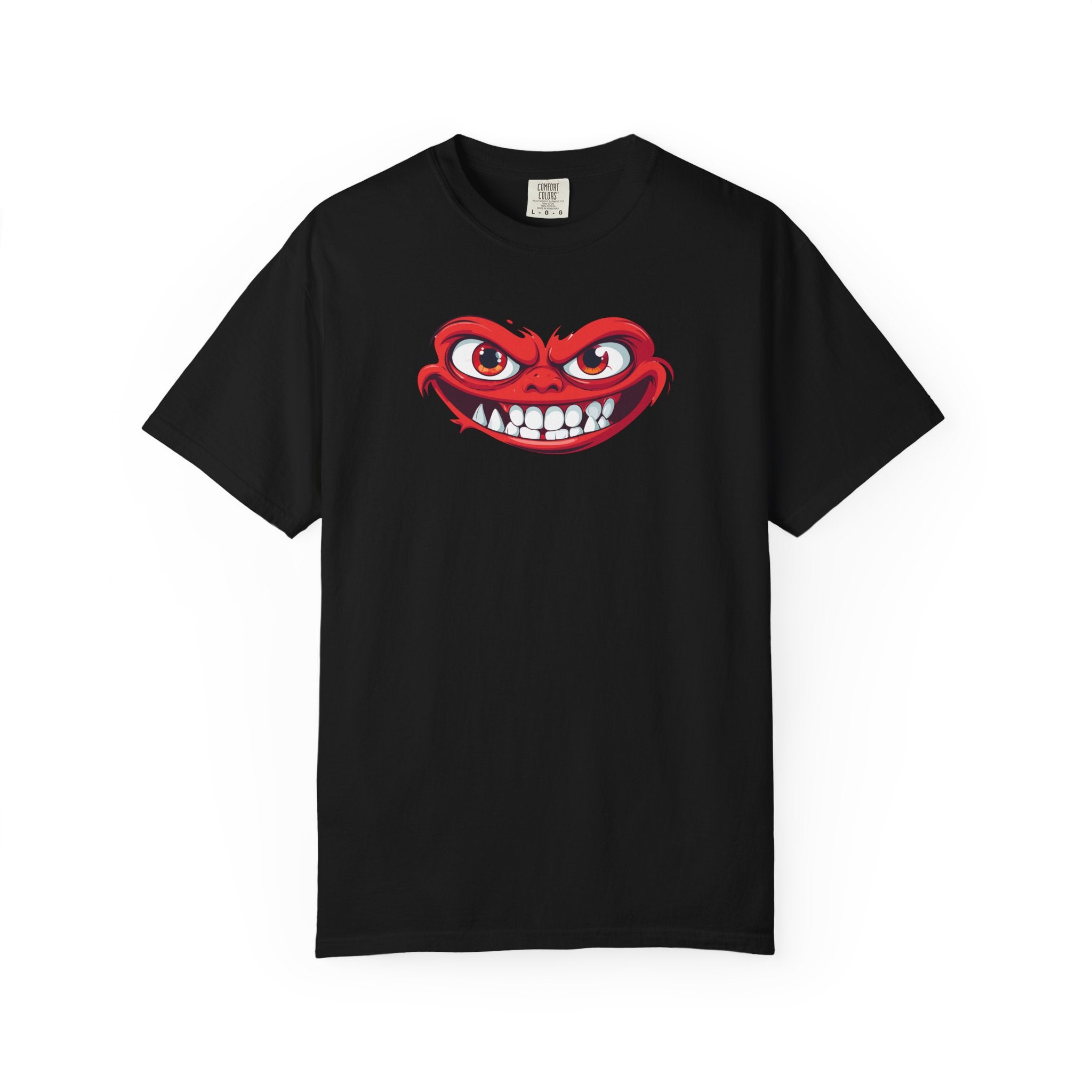Angry Grin T-Shirt Red Mischievous Face Graphic Tee – Devjeen