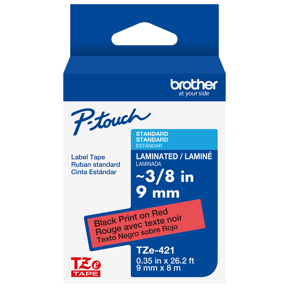 TZe-421 - 9mm Black on Red Laminated Label Tape